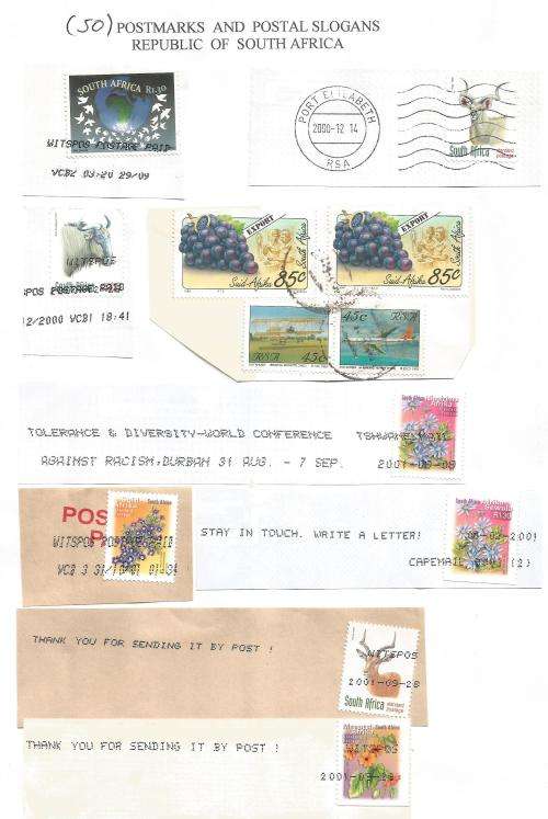 RSA-Bulklot-Used-Postmarks-Slogans-Cancel-Thematic-Flora-Fauna-Fruit-Plane