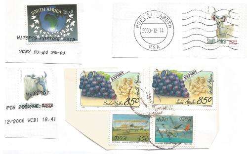 RSA-Bulklot-Used-Postmarks-Slogans-Cancel-Thematic-Flora-Fauna-Fruit-Plane
