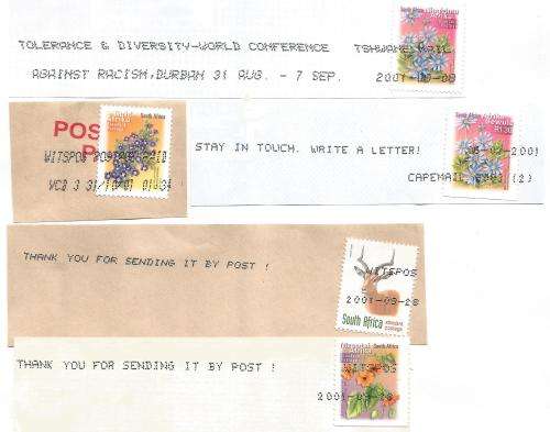 RSA-Bulklot-Used-Postmarks-Slogans-Cancel-Thematic-Flora-Fauna-Fruit-Plane