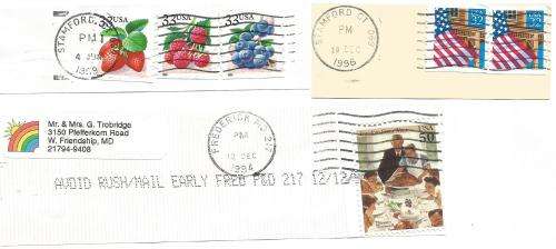 USA-Bulklot-Used-Postmarks-Slogans-Cancel-Thematic-Flora-Flags-Famous People-Fruit