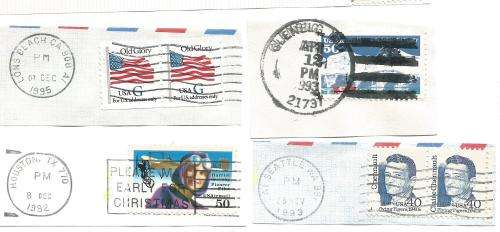 USA-Bulklot-Used-Postmarks-Slogans-Cancel-Thematic-Flora-Flags-Famous People-Fruit