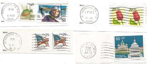 USA-Bulklot-Used-Postmarks-Slogans-Cancel-Thematic-Flora-Flags-Famous People-Fruit