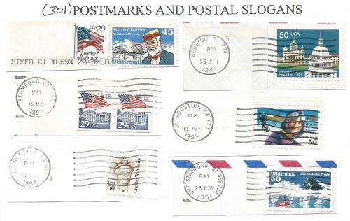USA-Bulklot-Used-Postmarks-Slogans-Cancel-Thematic-Flora-Flags-Famous People-Fauna