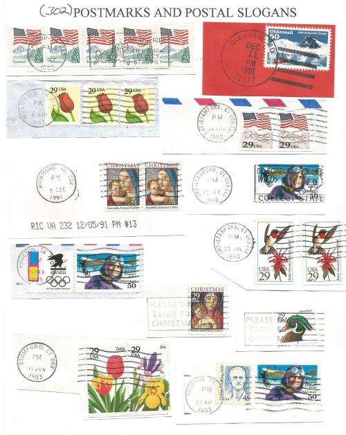 USA-Bulklot-Used-Postmarks-Slogans-Cancel-Thematic-Flora-Flags-Famous People-Fauna