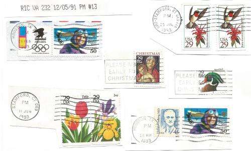 USA-Bulklot-Used-Postmarks-Slogans-Cancel-Thematic-Flora-Flags-Famous People-Fauna