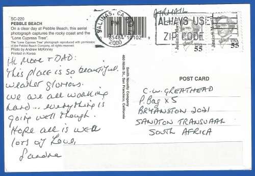 PostCard-Post Card-USA Stamp Used-Pebble Beach-Thematic-Places of Interest