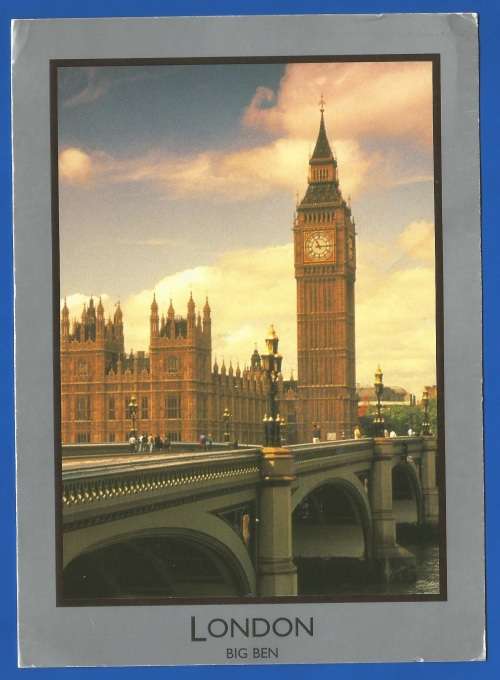 PostCard-Post Card-England Stamp Used-Big Ben-London-Thematic-Places of Interest