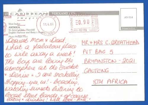 PostCard-Post Card-Antigua Cancel Used-Thematic-Places of Interest