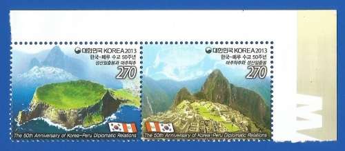 Korea 2013 The 50th Anniversary of Diplomatic Relations with Peru -MNH-Thematic-Places of Interest