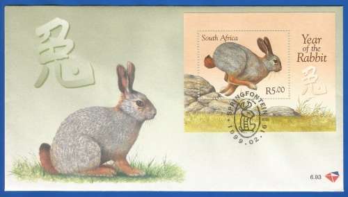 RSA-FDC-Cover-1999-M/S-SACC6.93-Year of The Rabbit-Thematic-Fauna-Rabbit