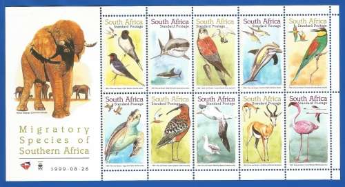 RSA-Sheetlet-MNH-1999-SACC1235-1244-Migratory Species of Southern Africa-Thematic-Fauna-Birds