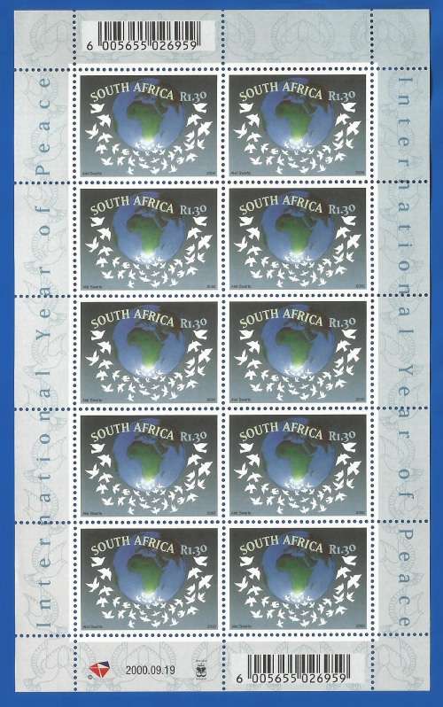 RSA-2000-MNH-Sheetlet-SACC1285-International Year of Peace -Thematic-Symbol