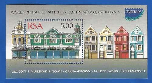 RSA-1997-MNH-M/S-SACC1031-World Philatelic Exhibition -Thematic-Buildings-Philatelic