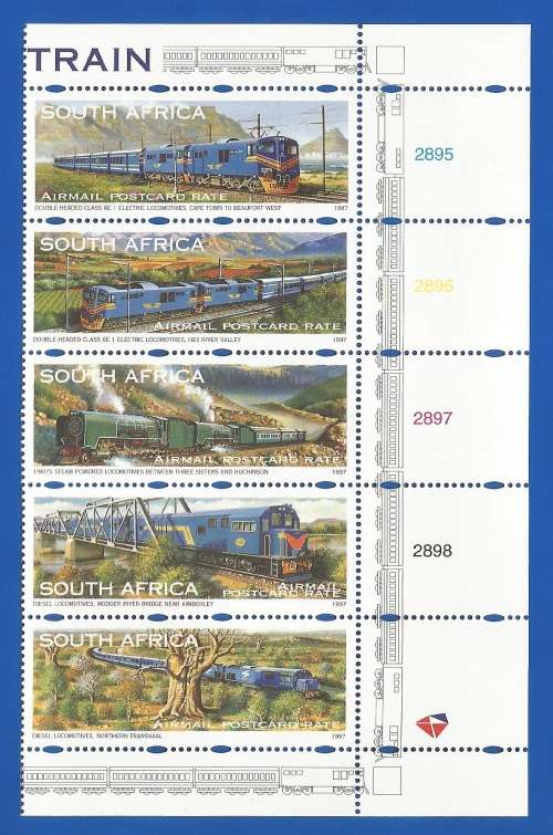 RSA-1997-MNH-Strip of 5-SACC1051-1055-Blue Train-Thematic-Train-Transport