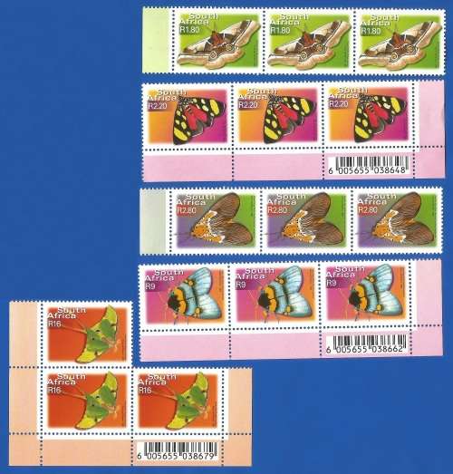 RSA-MNH SACC1505-1509 Moths  2002-Seventh Definitive Series-Thematic-Definitive-Fauna-Butterflies