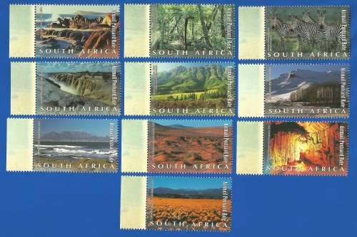 RSA-2001-MNH-Set-SACC1439-1448-South African Natural Wonders-Thematic-Places of Interest-Scenery