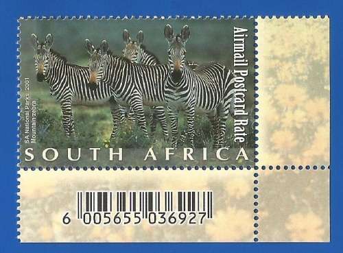 RSA-2001-MNH-SACC1447-South African Natural Wonders-Thematic-Places of Interest-Fauna-Zebras