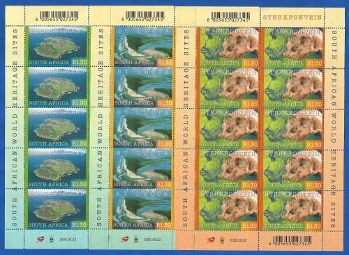 RSA-2000-MNH-Sheetlets-SACC1286-1288-South African World Heritage Sites-Thematic-Places of Interest