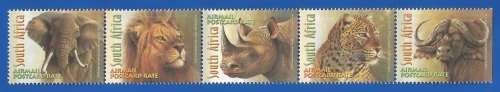 RSA-2001-MNH-SACC1363-1367-The Big Five Setenant strip of 5 stamps-Thematic-Fauna-Wildlife