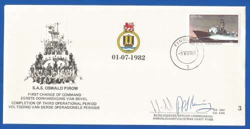 RSA-S A Navy-1982-FDC-Cover No3-S.A.S. Oswald Pirow-Signed-Thematic-Ship-Navy-Military