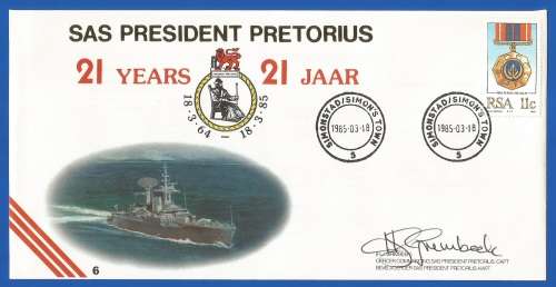 RSA-SA Navy-1985-FDC-Cover No6-SAS President Pretorius-No319/5000-Signed-Thematic-Medal-Navy