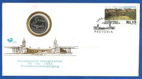 RSA-1994-FDC-SACC 6.3c-Presidential Inauguration-Nelson Mandela-R5 Coin-Thematic-Building CV R600