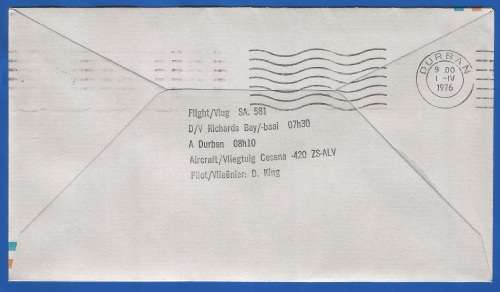 RSA-SAA-FDC-Cover-No7-1976-First Flight-Richardsbay to Durban-Thematic-Airways-Flora
