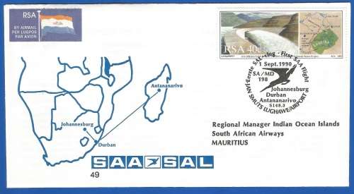 RSA-SAA-FDC-No49-1990-Johannesburg-Durban-Antananarivo-Thematic-Airways-Scenery
