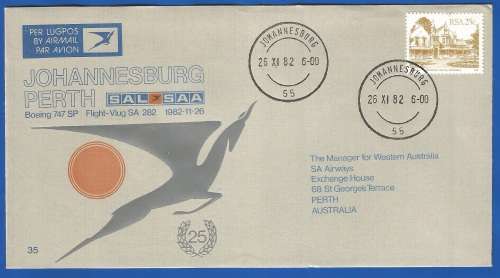 RSA-SAA-FDC-No35-1982-Johannesburg-Perth-Thematic-Airways-Building