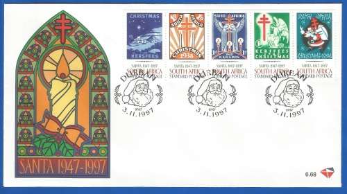 RSA-1997-FDC-SACC1070-1074-NO-6.68-SANTA Anniversary of Christmas Stamps-Thematic-Christmas