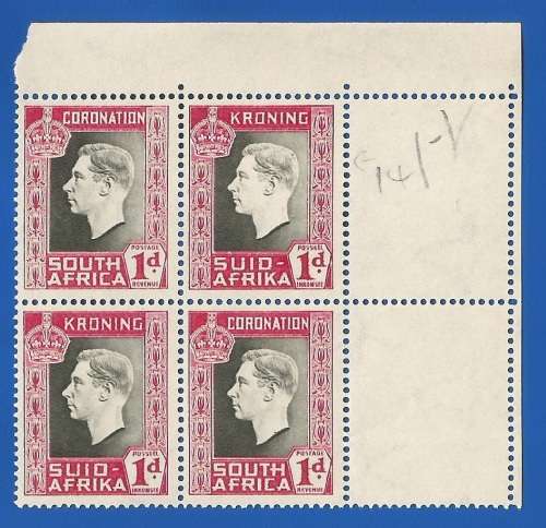 Union of SA KGVI Coronation 1937 SACC71 -MNH-Thematic-Famous Person Variety
