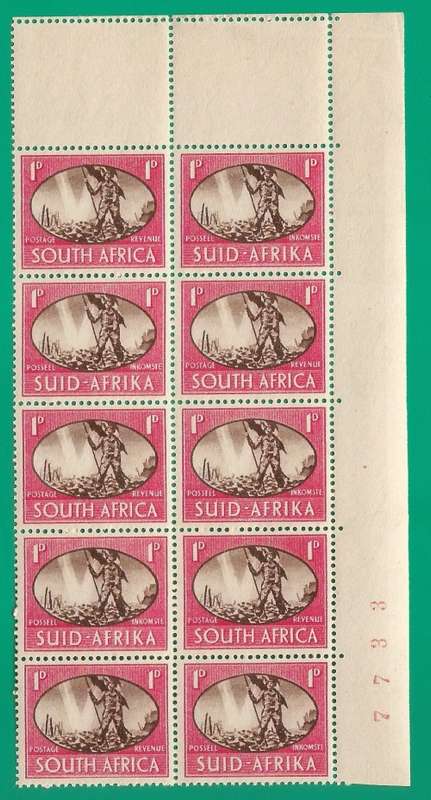 Union of South Africa SACC107 Victory Variety Va, Vc, Sheet Number - MNH- Thematic- Symbol- Scenery