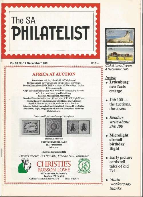 The SA Philatelist Magazine-Dec-1986-Vol 62 No12- Pg279-298(Magazine was folded in Half)