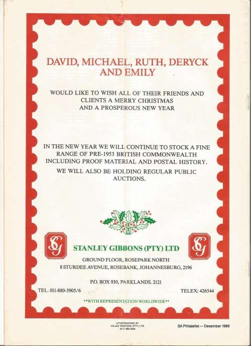 The SA Philatelist Magazine-Dec-1986-Vol 62 No12- Pg279-298(Magazine was folded in Half)