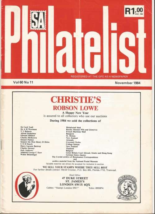 SA Philatelist Magazine-Nov-1984-Vol 60 No11- Pg305-334-(Magazine was Folded in Half)
