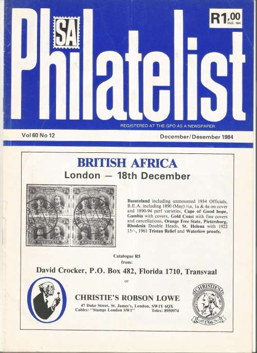 SA Philatelist Magazine-Dec-1984-Vol 60 No12- Pg337-360-(Magazine was Folded in Half)