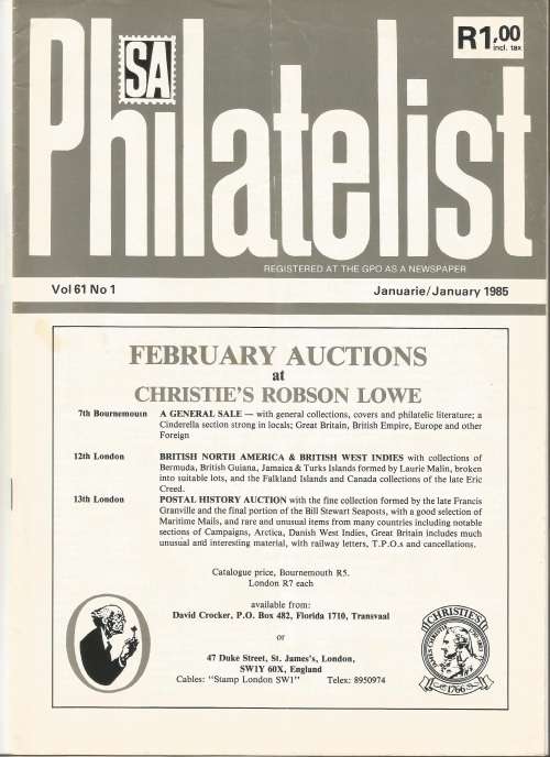 SA Philatelist Magazine-Jan-1985-Vol 61 No1- Pg1-28(Magazine was Folded in Half)
