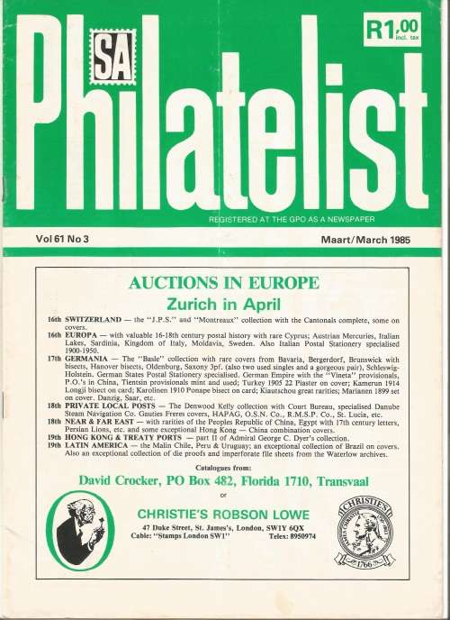 SA Philatelist Magazine-March-1985-Vol 61 No3- Pg53-80(Magazine was Folded in Half)