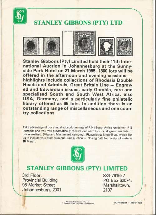 SA Philatelist Magazine-March-1985-Vol 61 No3- Pg53-80(Magazine was Folded in Half)