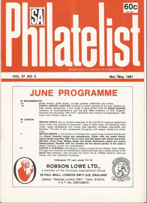 SA Philatelist Magazine-May-1981-Vol 57 No5-Pg133-168(Magazine was Folded in Half)
