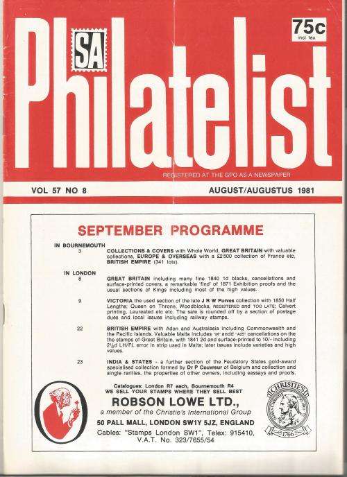 SA Philatelist Magazine-August-1981-Vol 57 No8-Pg237-272(Magazine was Folded in Half)