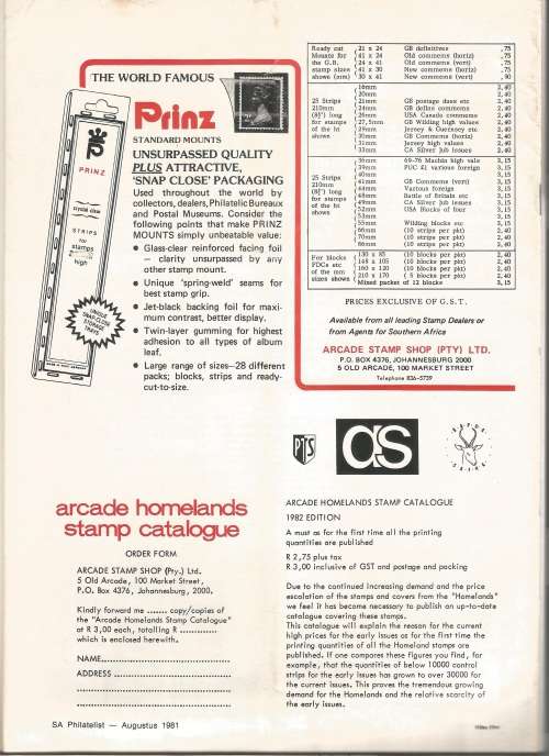 SA Philatelist Magazine-August-1981-Vol 57 No8-Pg237-272(Magazine was Folded in Half)