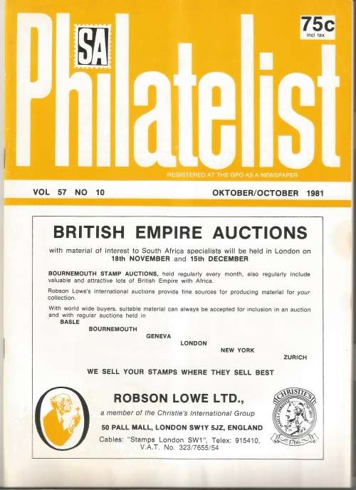SA Philatelist Magazine-Oct-1981-Vol 57 No10-Pg313-354(Magazine was Folded in Half)