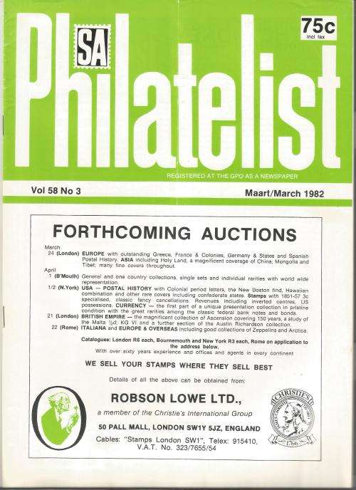 SA Philatelist Magazine-March-1982-Vol 58 No3-Pg69-104(Magazine was Folded in Half)