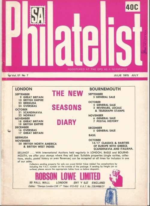 SA Philatelist Magazine-July-1975-Vol 51 No7-Pg161-188(Magazine was Folded in Half)