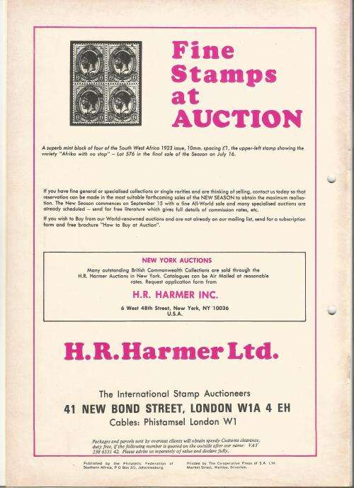 SA Philatelist Magazine-July-1975-Vol 51 No7-Pg161-188(Magazine was Folded in Half)