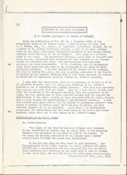 Reference Material-Philately-Boer war-Prisoner of War Camps-Bermuda-10xPages-ENG-History-Photocopies