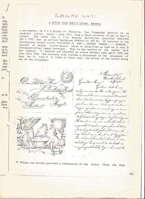 Reference Material-Philately-Boer war-A Letter from Burt`s Island -3xPages-ENG-History-Photocopies