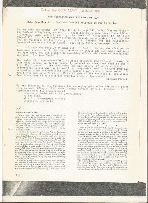 Reference Material-Philately-Boer War-The Last Captive p o w in Ceylon -3xPages-ENG-Photocopies