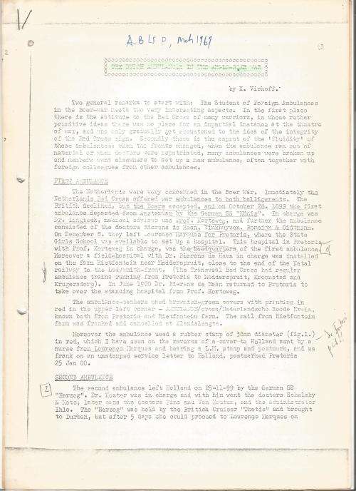 Reference Material-Philately-Anglo Boer War-Mix References-Ambulances-9xPages-ENG/AFR-Photocopies